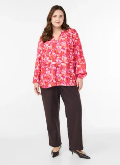 Bluse mit V-Ausschnitt und grafischem Blattmuster