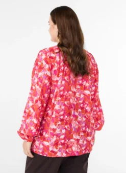 Bluse mit V-Ausschnitt und grafischem Blattmuster