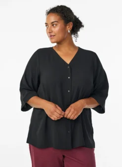 Bluse mit V-Ausschnitt und 3/4-Ärmeln