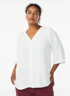 Bluse mit V-Ausschnitt und 3/4-Ärmeln