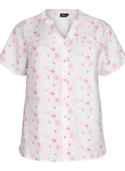 Blusenshirt mit kurzen Ärmeln und Blumenmotiv