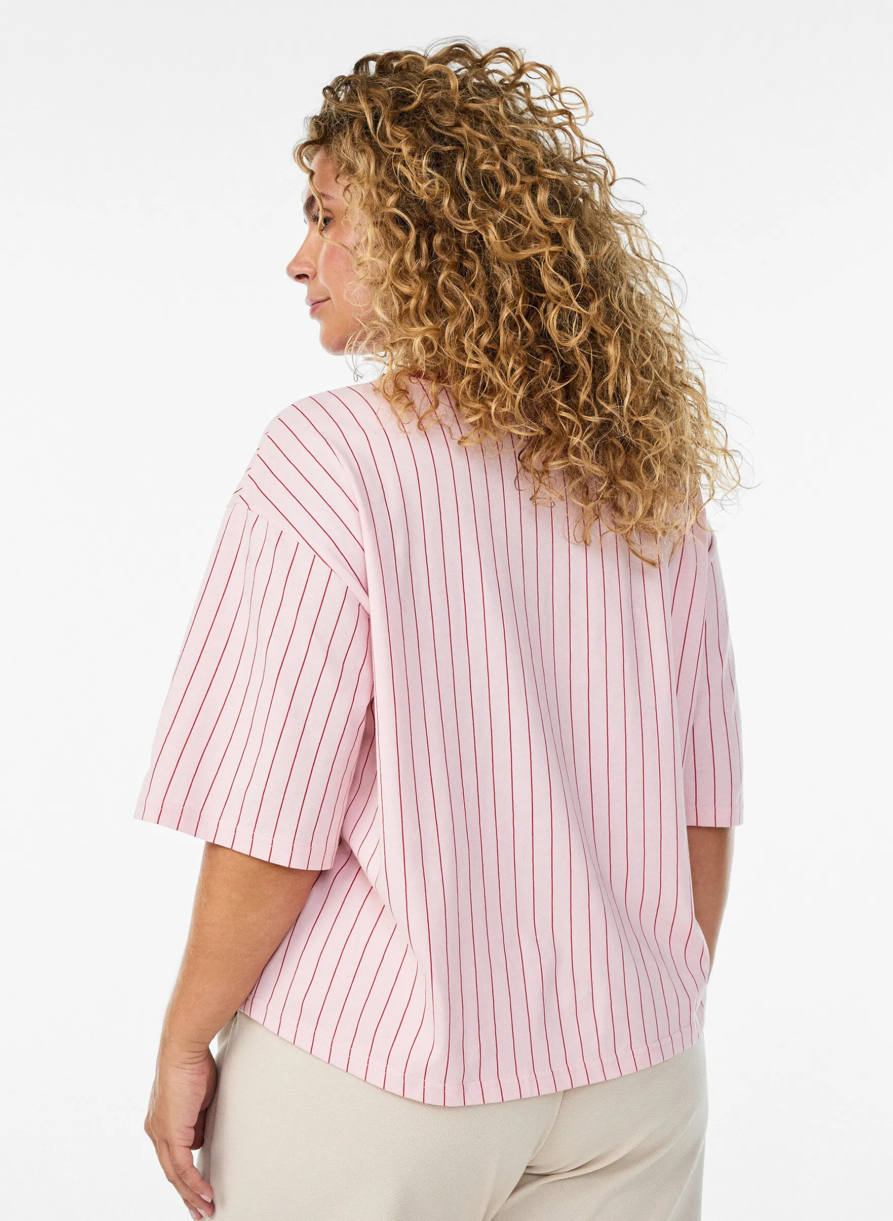 Boxy T-Shirt mit Streifen und Statement-Print