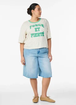 Boxy T-Shirt mit Streifen und Statement-Print
