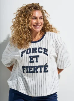 Boxy T-Shirt mit Streifen und Statement-Print