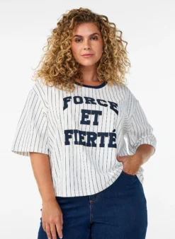 Boxy T-Shirt mit Streifen und Statement-Print