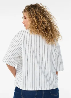 Boxy T-Shirt mit Streifen und Statement-Print