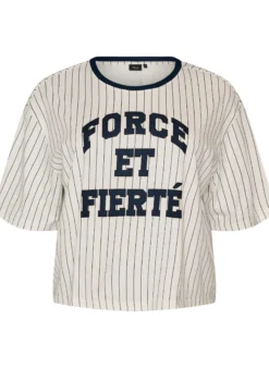 Boxy T-Shirt mit Streifen und Statement-Print