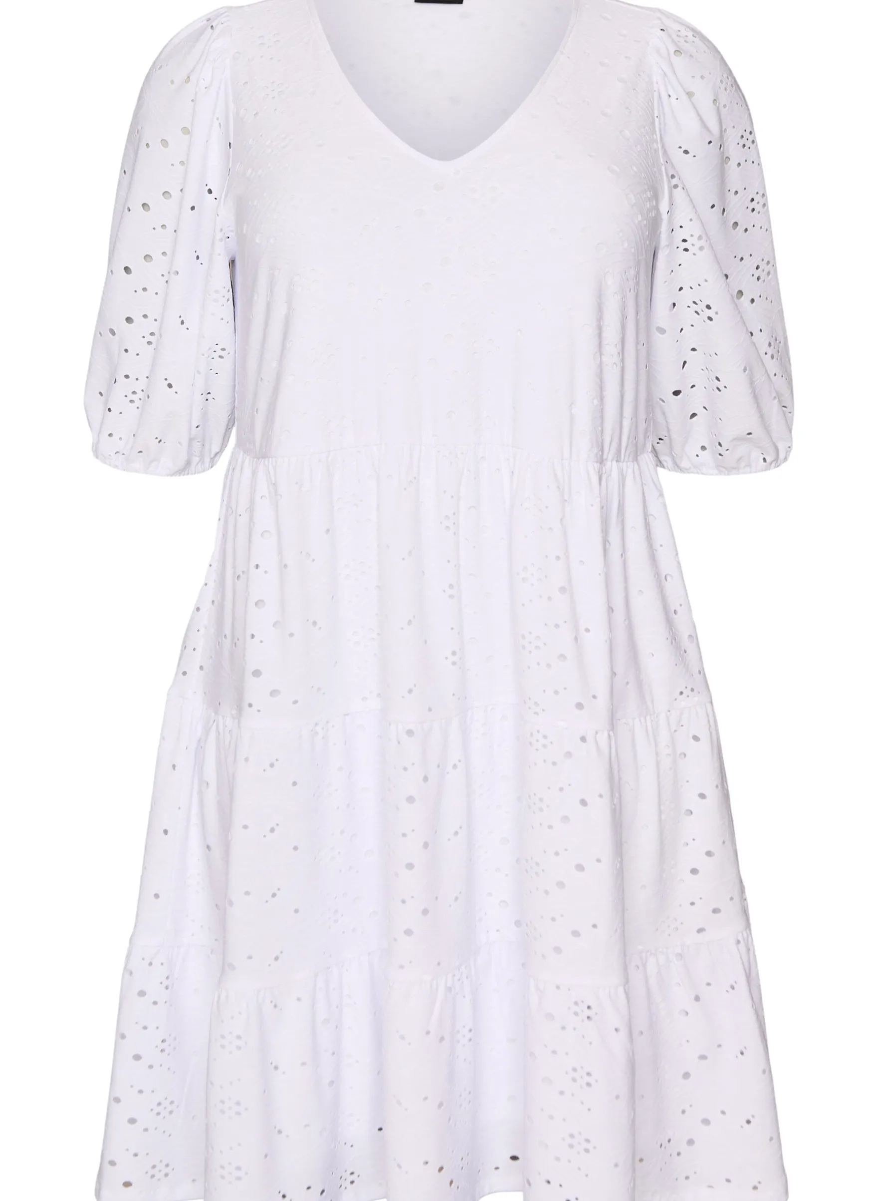 Broderie-Anglaise-Kleid mit V-Ausschnitt und 1/2-Ärmeln