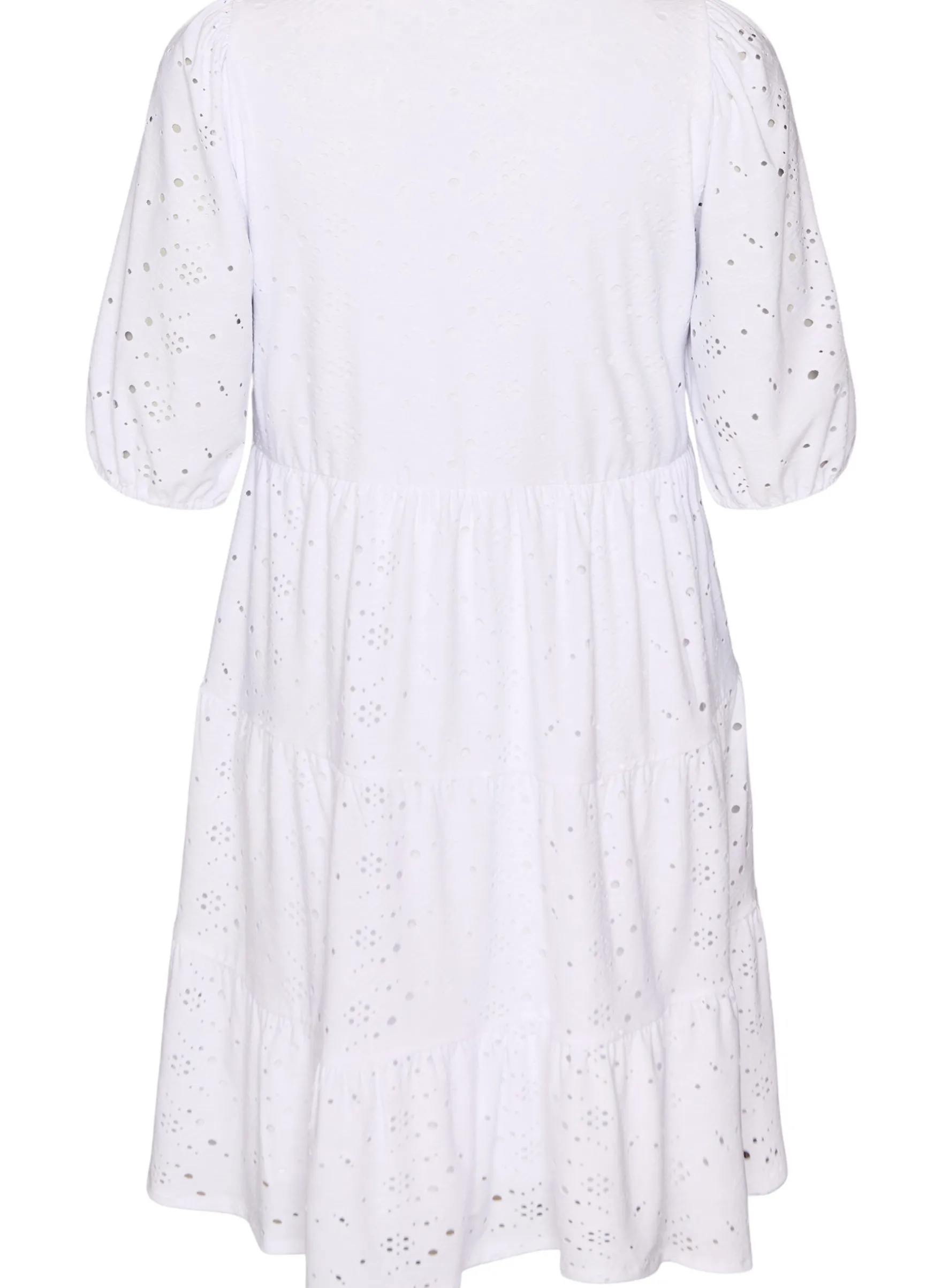 Broderie-Anglaise-Kleid mit V-Ausschnitt und 1/2-Ärmeln