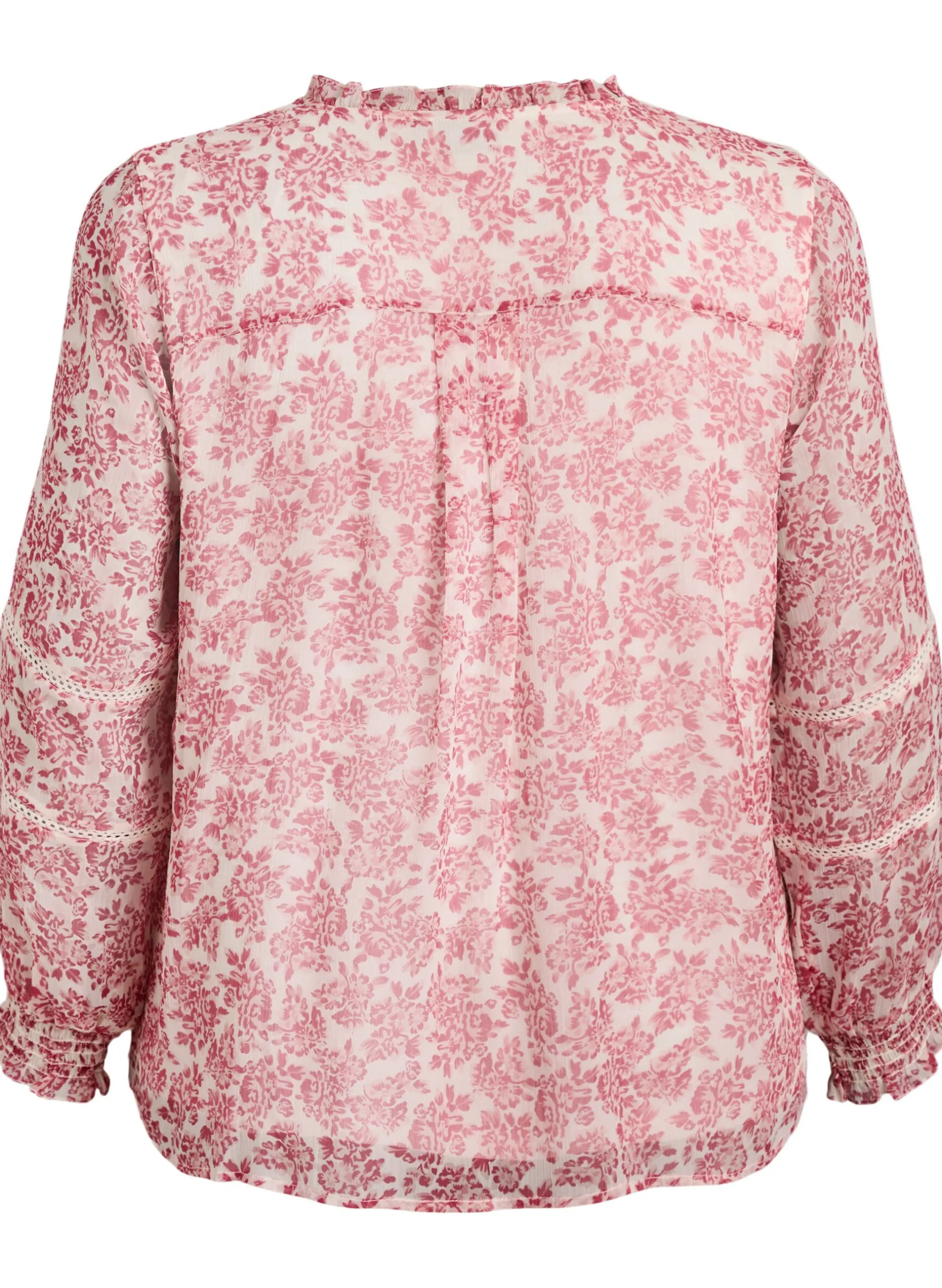 Chiffonbluse mit Blumenprint und Häkelborte