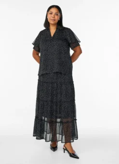 Chiffonbluse mit Polka Dots und Volantärmeln