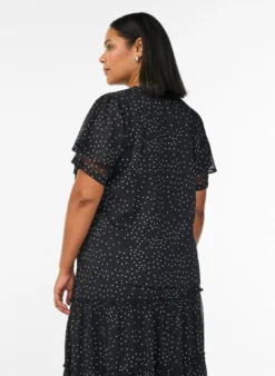 Chiffonbluse mit Polka Dots und Volantärmeln