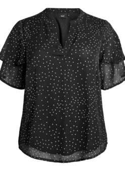 Chiffonbluse mit Polka Dots und Volantärmeln