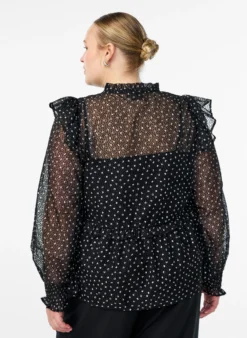 Chiffonbluse mit Rüschendetails und kleinen Punkten