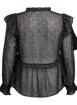 Chiffonbluse mit Rüschendetails und kleinen Punkten