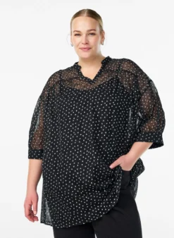 Chiffontunika mit Samtpunkte-Muster