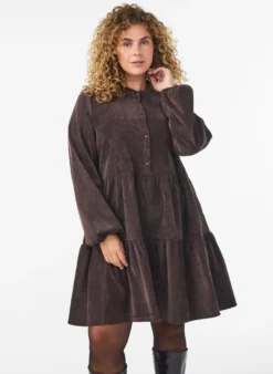 Cordkleid in A-Linie mit Stehkragen