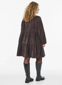 Cordkleid in A-Linie mit Stehkragen