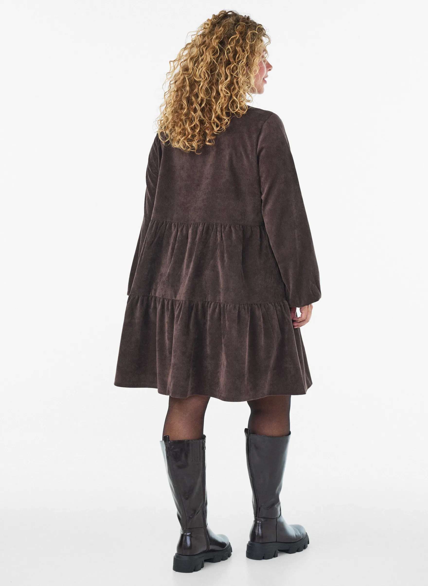 Cordkleid in A-Linie mit Stehkragen