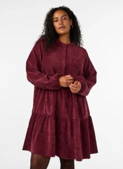 Cordkleid in A-Linie mit Stehkragen