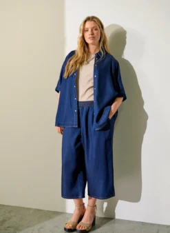 Culotte aus Lyocell mit weitem Bein in Jeans-Optik