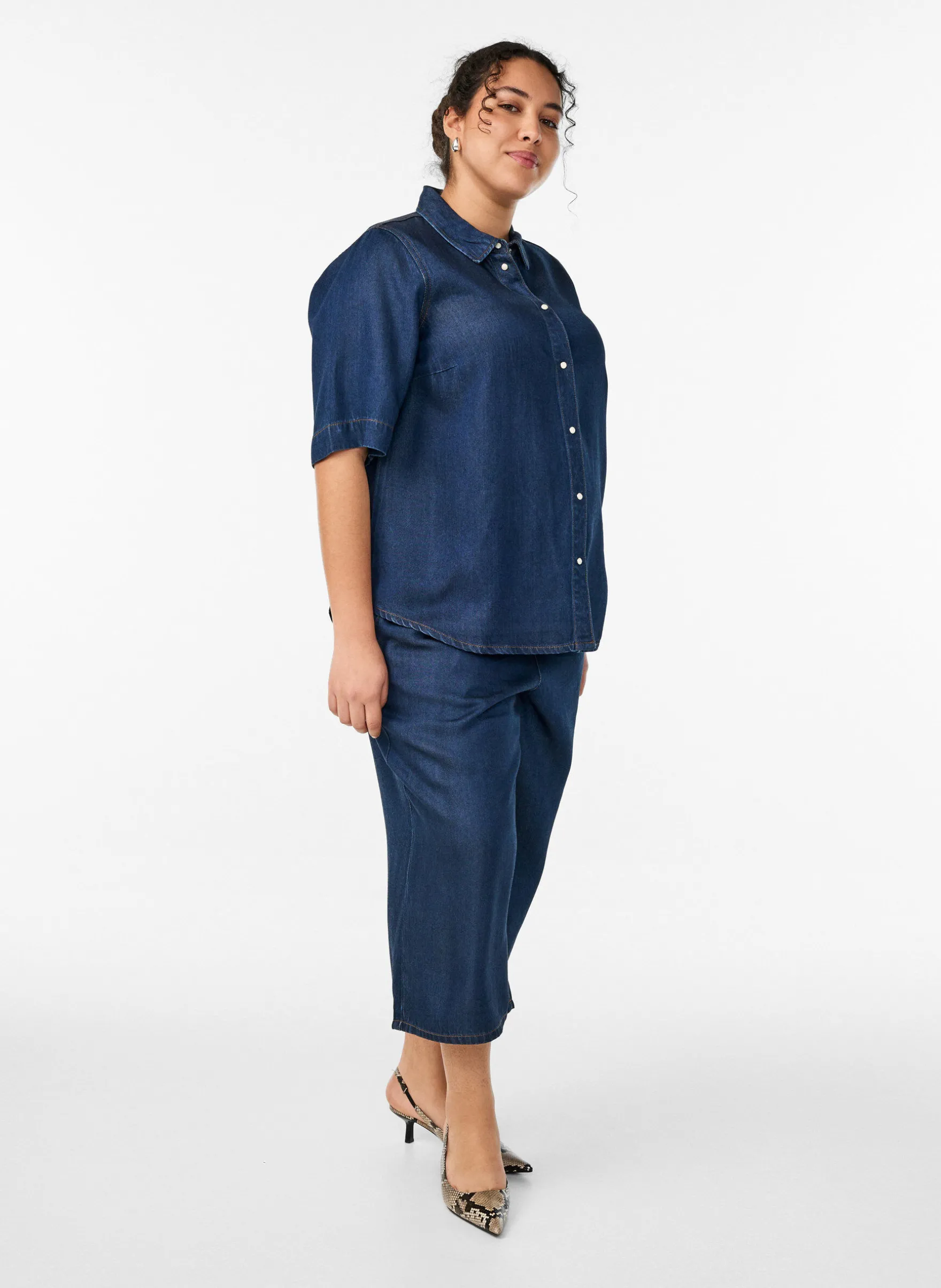 Culotte aus Lyocell mit weitem Bein in Jeans-Optik