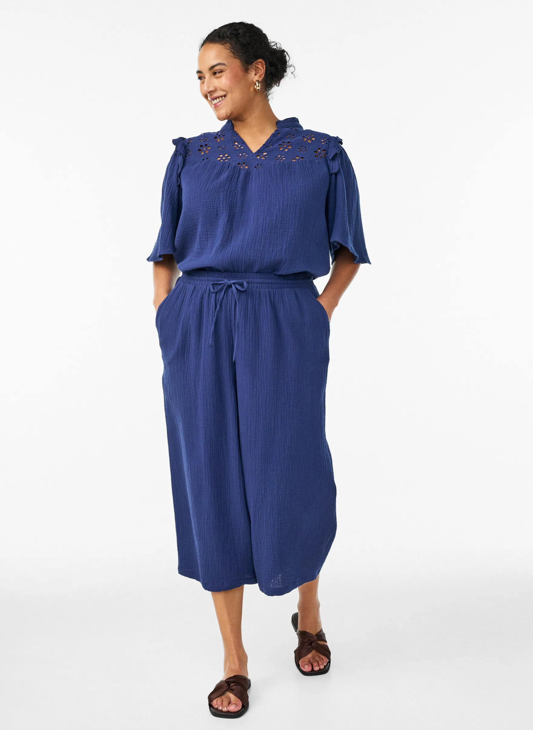 Culotte-Hose aus Baumwollmusselin mit hohem Bund