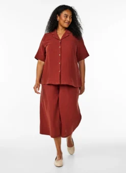Culotte-Hose aus Baumwollmusselin mit hohem Bund.