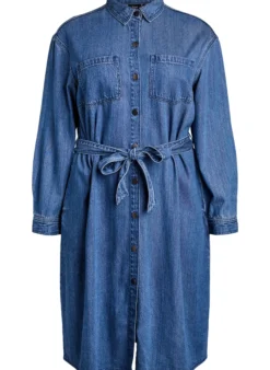 Denim-Hemdkleid mit Bindegürtel und Seitentaschen
