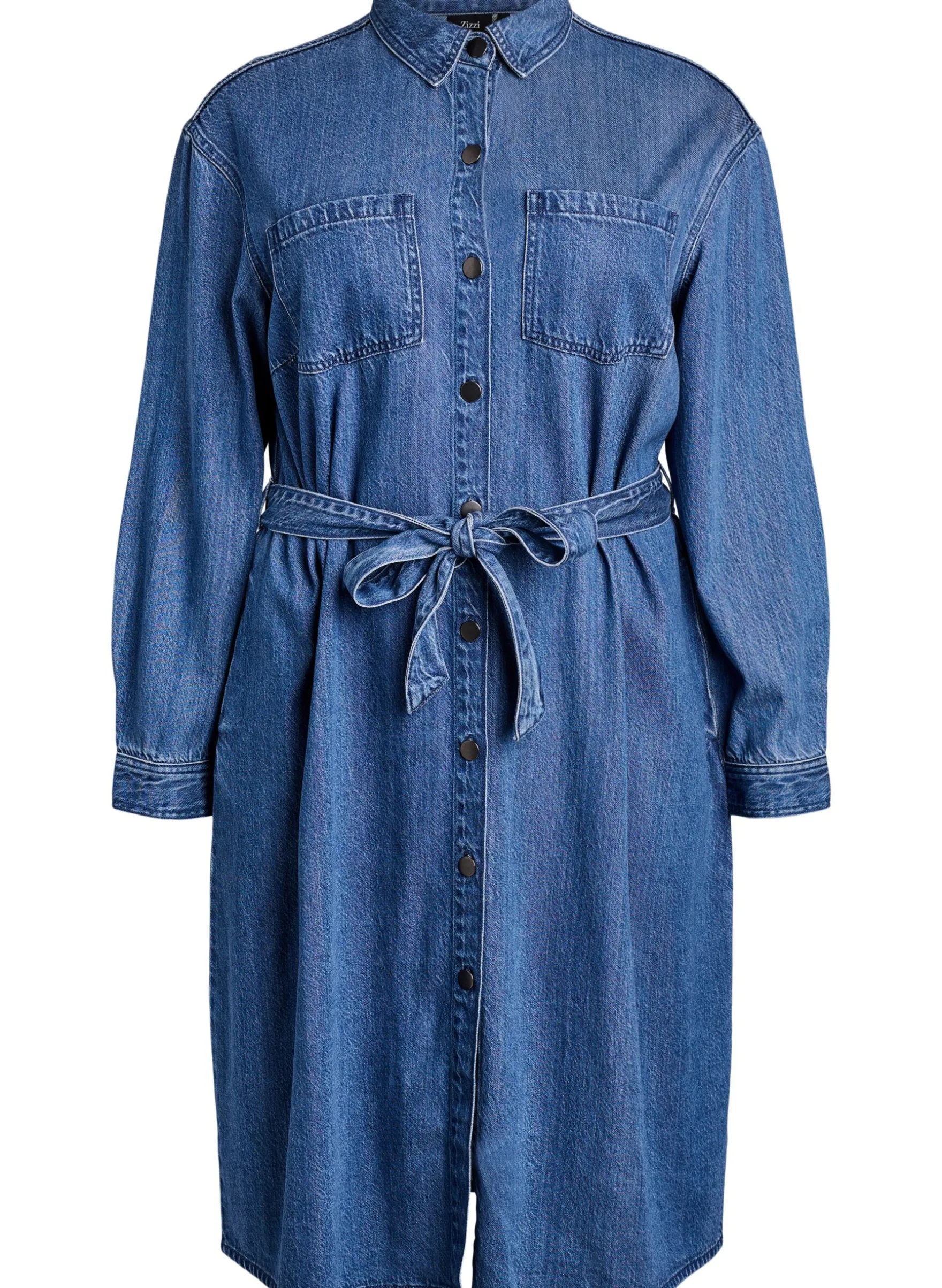 Denim-Hemdkleid mit Bindegürtel und Seitentaschen