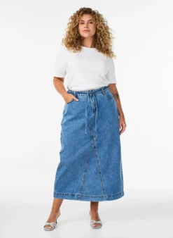 Denim-Maxirock mit Bindegürtel