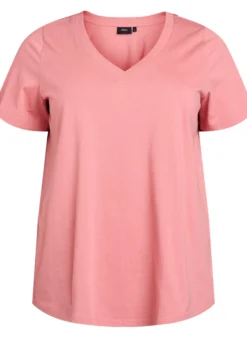 Einfaches T-Shirt aus Baumwolle mit V-Ausschnitt.