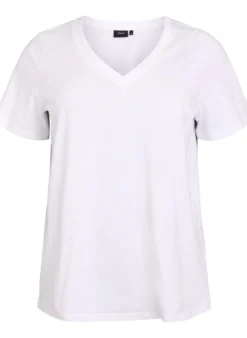 Einfaches T-Shirt aus Baumwolle mit V-Ausschnitt.