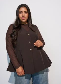 Enganliegende Mesh-Bluse mit langen Ärmeln