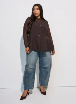 Enganliegende Mesh-Bluse mit langen Ärmeln
