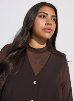 Enganliegende Mesh-Bluse mit langen Ärmeln