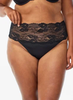 2er-Pack Tanga mit breitem Spitzenrand