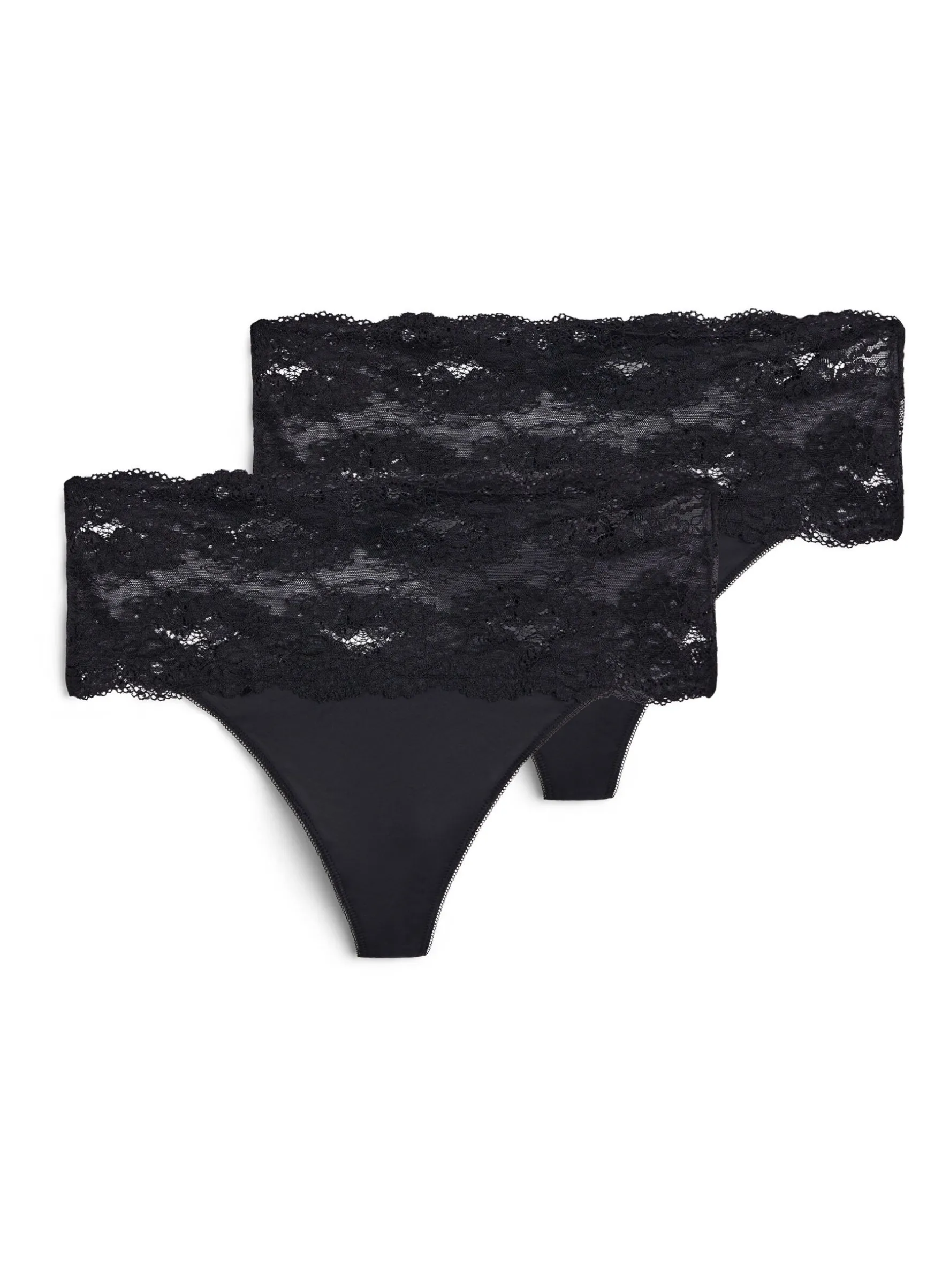 2er-Pack Tanga mit breitem Spitzenrand