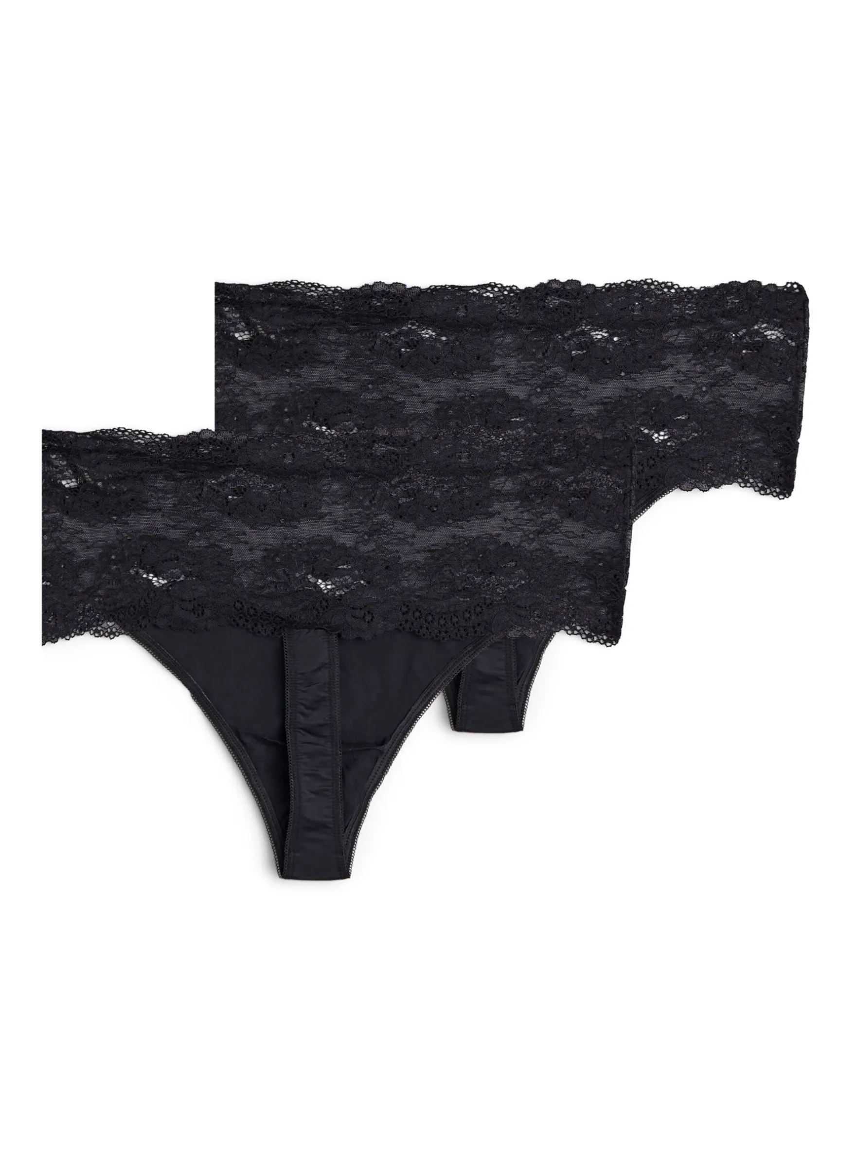 2er-Pack Tanga mit breitem Spitzenrand