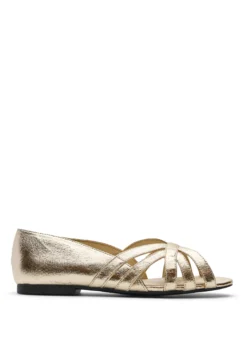 Extra Weite - Goldfarbene Ballerina mit gekreuzten Riemchen