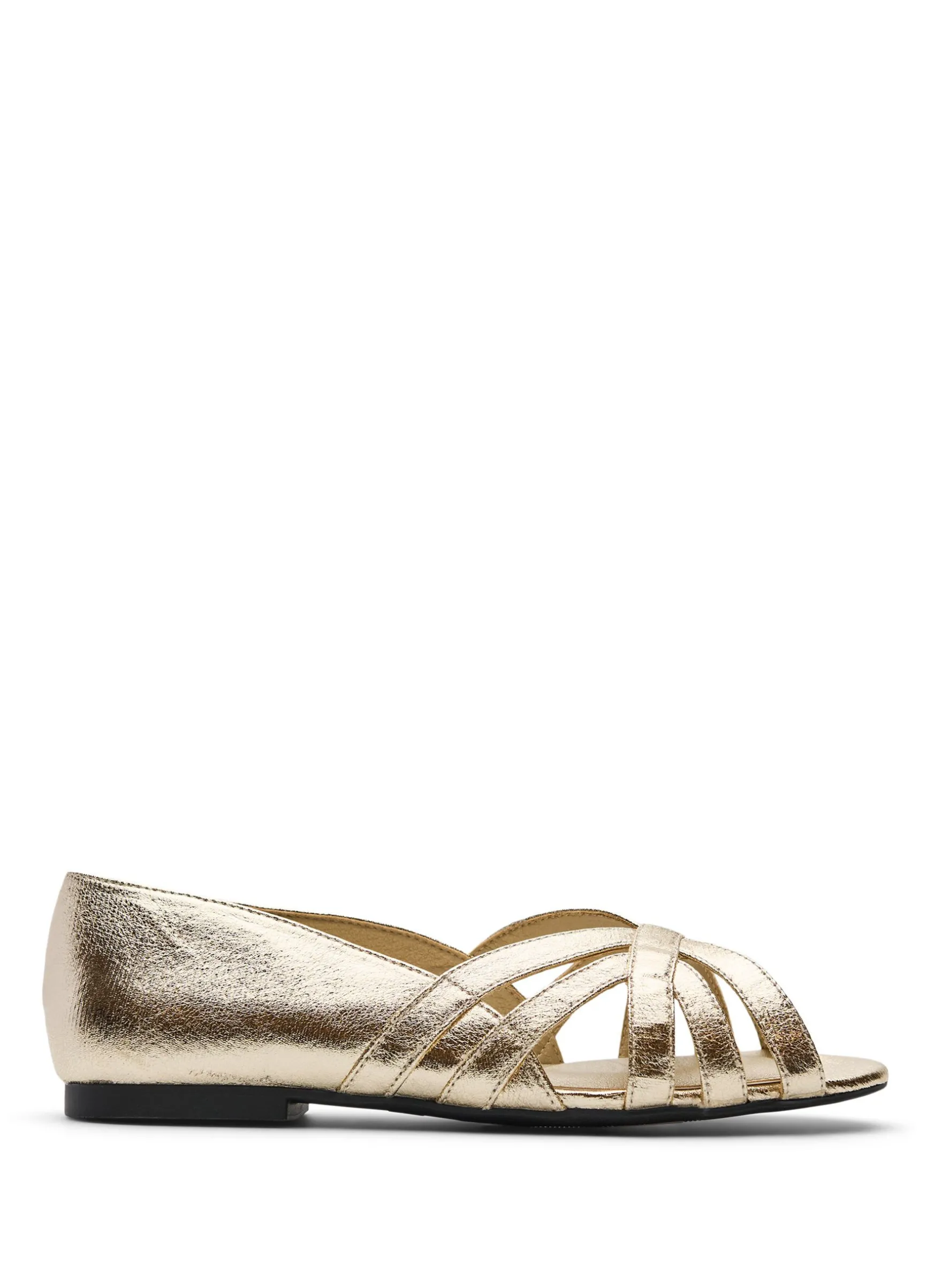 Extra Weite - Goldfarbene Ballerina mit gekreuzten Riemchen