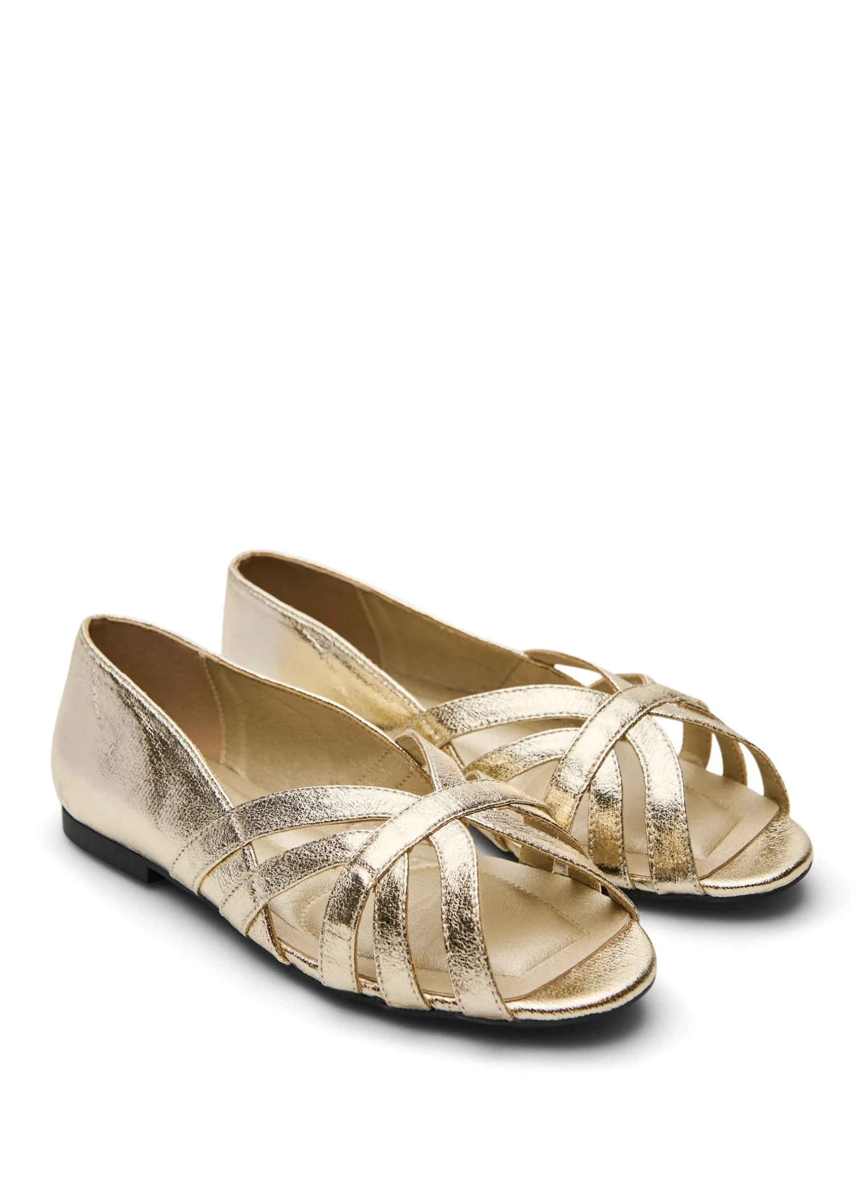 Extra Weite - Goldfarbene Ballerina mit gekreuzten Riemchen