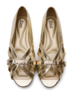 Extra Weite - Goldfarbene Ballerina mit gekreuzten Riemchen