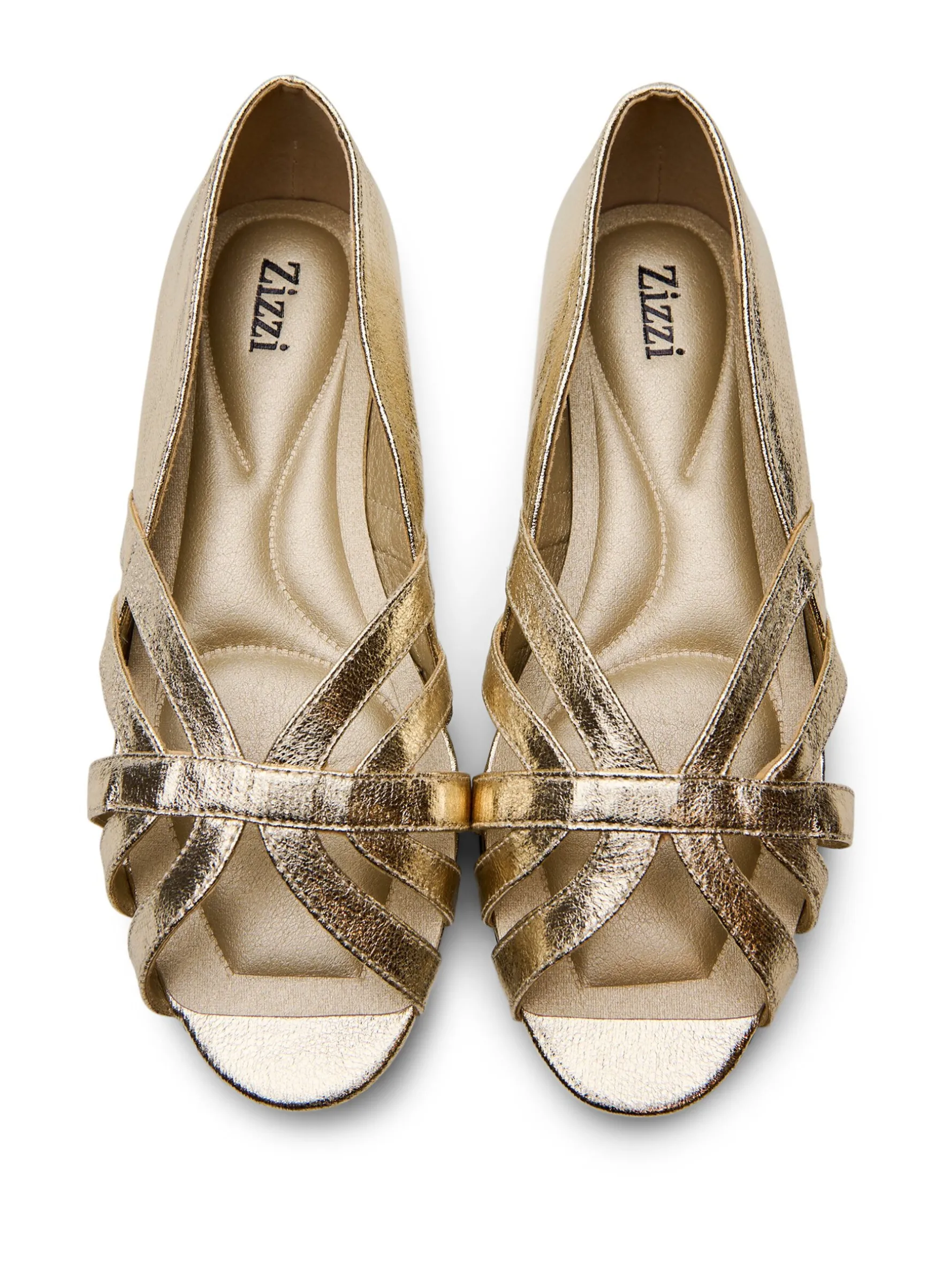 Extra Weite - Goldfarbene Ballerina mit gekreuzten Riemchen