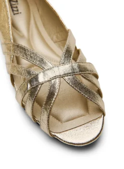 Extra Weite - Goldfarbene Ballerina mit gekreuzten Riemchen