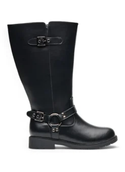 Extra Weite - Hoher Stiefel aus Leder mit Zierschnallen
