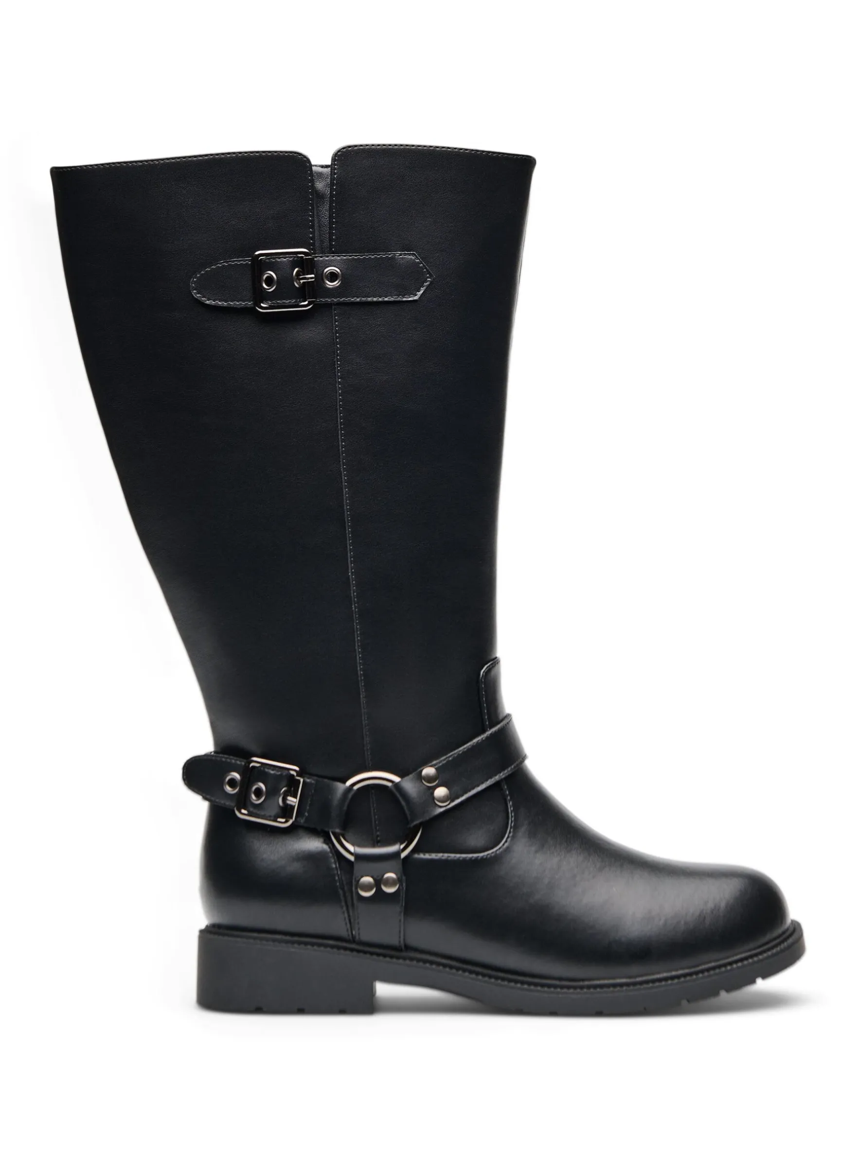 Extra Weite - Hoher Stiefel aus Leder mit Zierschnallen