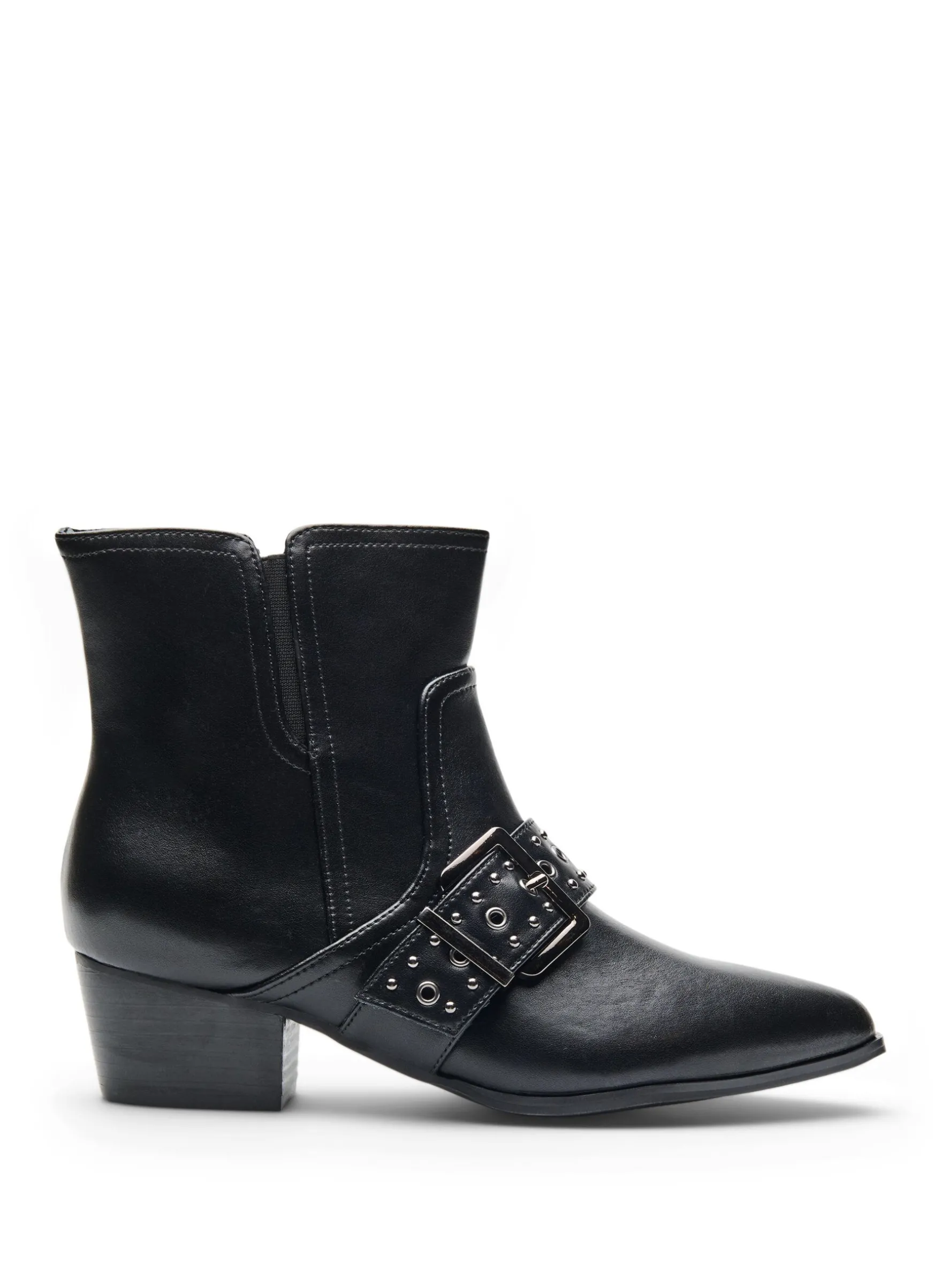 Extra Weite - Knöchelstiefel aus Leder mit Riemen und Nieten
