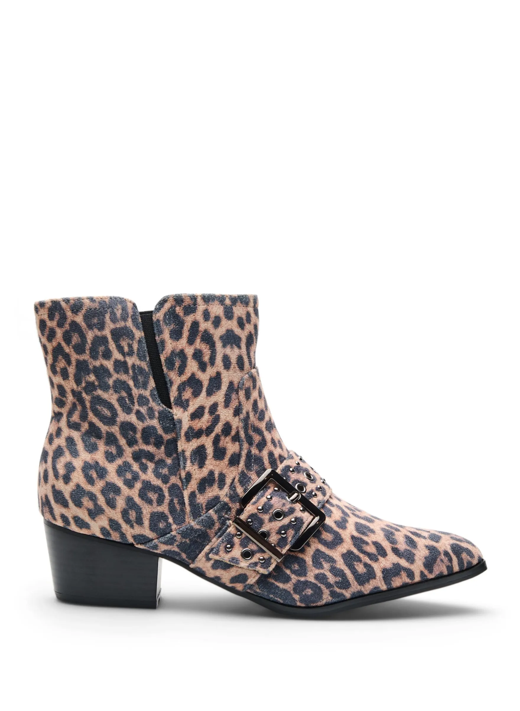 Extra Weite - Leopard-Knöchelstiefel mit Schnalle und Nieten