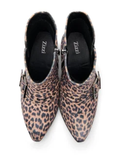 Extra Weite - Leopard-Knöchelstiefel mit Schnalle und Nieten